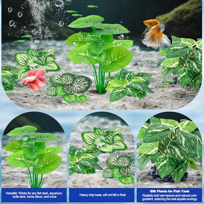 CousDUoBe 12 Pcs Betta Fish Tank Decor，Silk Aquarium Plants Green Fish Tanks Decoration Plants, Aquarium Decorations Green Plants - size: 12 Pcs Silk Aquarium Plants（Style A）