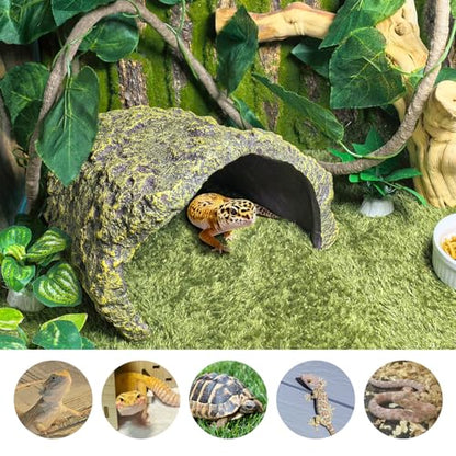 Tfwadmx Extra Large Reptile Hide,Resin Snake Hides for Ball Python,Tortoise Hideout Rock Cave with Vines Plants Leaves,Bearded Dragons Terrarium Habitat Decor for Lizards,Geckos,Turtles(Brown)