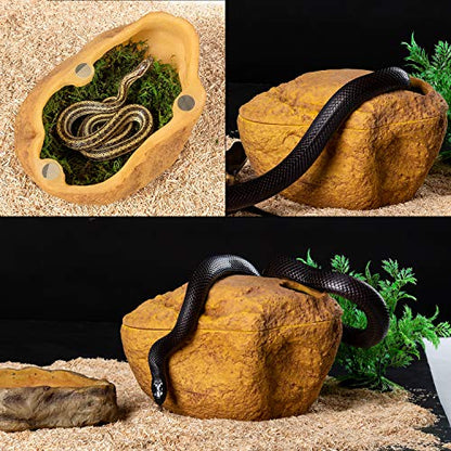 REPTI ZOO Snake Cave and Hides, 3-in-1 Reptile Hide Cave for Snake, Ball Python, Geckos (Large Size)