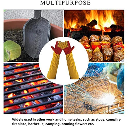 23.6 Inch Long Sleeves Welding Gloves for Men, Heat/Fire Resistant Leather Gloves for Mig, Tig, Forge, BBQ, Grill, Fireplace, Puncture Resistant Welder Gloves for Garden and Animal Handling