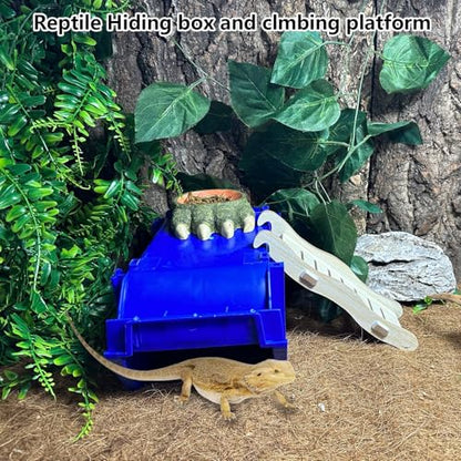 Reptile Digging Box Plastic Leopard Gecko Burrowing Habitat Hide Box with Wooden Ladder Compatible with Terrariums Tailored for Juvenile Bearded Dragons and Snake in Compact Setups (Blue) - color: Blue