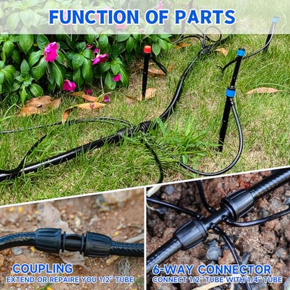 50 FT 1/2 Inch Drip Irrigation Tubing Main Drip Line Hose Tube for Garden Watering Landscape Irrigation System (Includes 2 Pack 6-Way Connector and 1/2" Straight Connector) - size: 50FT 1/2" Main Tube