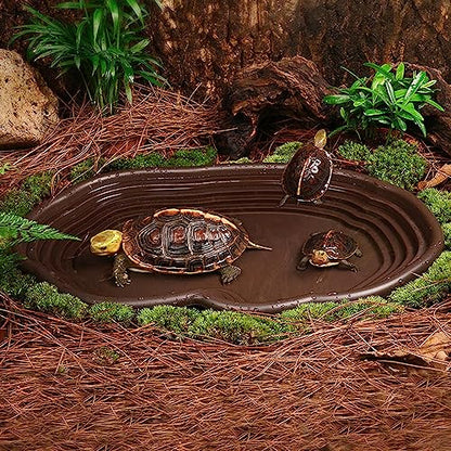 Extra Large Reptile Bathing Pool Reptile Feeding Dish Water Bowl with Ramp Aquarium Ornament for Gecko, Snake, Turtle, Bearded Dragon, Lizard Bath(Black) - color: Black