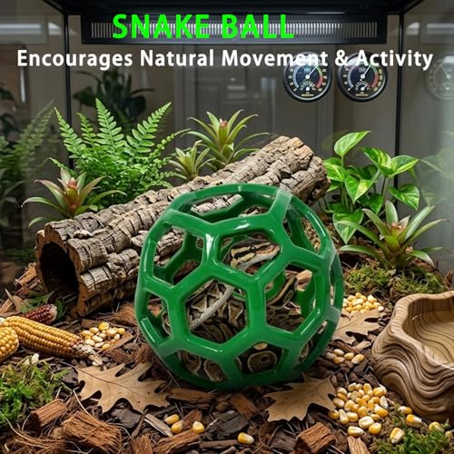 Ball Python Enrichment Hanging Hide Ball Reptile Tank Accessory | Green TPR hanging hide ball with chain, ventilated design, lightweight reptile decor for Ball Pythons, Corn Snakes & geckos - color: Green