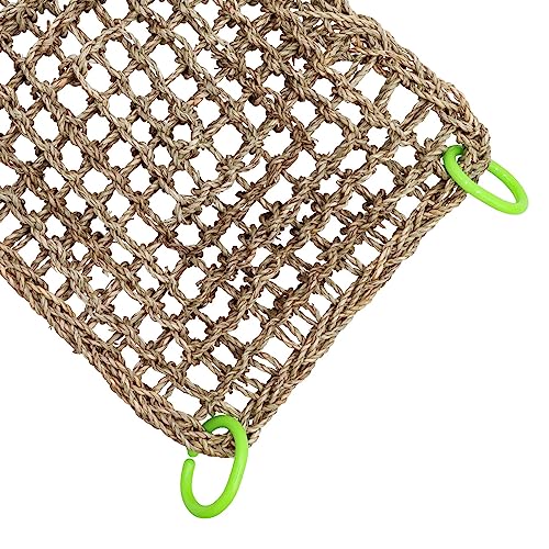 16 x 12 Inches Bird Seagrass Mat, Natural Seagrass Woven Net, Bird Hammock Mat with Hooks, Bird Cage Accessories, Climbing Rope Ladder Chew Toys for Cockatiel Hamster Guinea Pig Rats Hamster Parakeet - size: 16 x 12 Inches