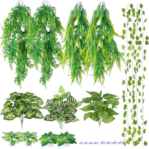 CousDUoBe 13Pcs Reptile Plants for Bearded Dragon Tank Accessories | Terrarium Plant Artificial Decor for Snake Cage Bearded Dragons Lizard Gecko Snake Hermit Crab Tank Decor(Lush Series)