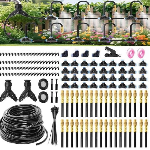 Drip Irrigation System with Brass Nozzles – 2026 Upgrade 200FT Garden Watering Kit with 36Pcs 360° Adjustable Misting Sprinklers Quick Connect Fittings for Raised Beds, Lawn, Patio - size: 200ft + 36 pcs nozzles and connectors