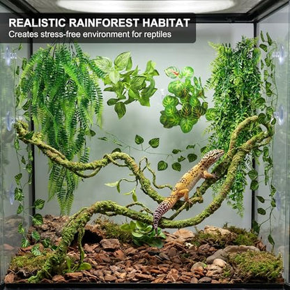 Reptile Plants Terrarium Decor, Hanging Reptile Vines, Flexible Bendable Jungle Climbing Leaves for Bearded Dragon, Leopard Gecko, Chameleon, Snake, Lizard Tank Habitat Decoration (Group A)