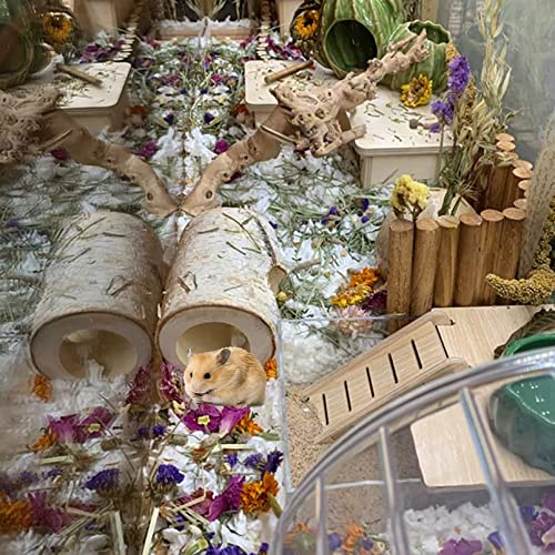Natural Wooden Hamster Tunnel,Wood Hamsters Hideout Tube,Small Animal Hollow Tree Trunk Holes Exercise Mouse Chew Toys Cage Accessories for Chinchillas Guinea Pigs Dwarf Rat(14Pcs) - size: 【14Pcs】