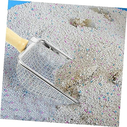 Cat Litter Scoop with Wood Handle Pet Waste Shovel for Efficient Cleaning for Cat Litter Box Reptile Containers Comfortable Grip Tightly Spaced for Easy Waste Removal