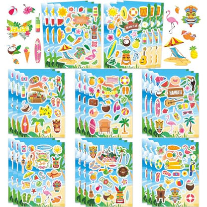 471Pcs Summer Stickers, Self Adhesive Hawaii Tropical Sticker Summer Pineapple Sun Beach Stickers for Scrapbooks Envelopes Cards Gifts Crafts Party Favors Class Rewards - style: Hawaii