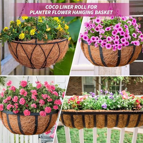 16X160 Inch Natural Coco Liner Roll, Coconut Liners for Planter Window Box Hanging Basket, Coconut Coir Roll Coco Fiber Mat for Garden Decoration DIY Moss Poles Pet Pad Reptiles Carpet