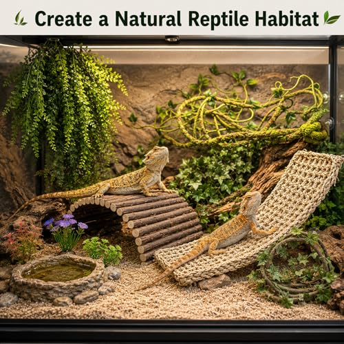 RUNANIA Bearded Dragon Tank Accessories, 10 PCS Reptile Hammock Plants Bridge Jungle Climber Vines for Snakes Bearded Dragon Chameleon Gecko Lizard - size: Medium