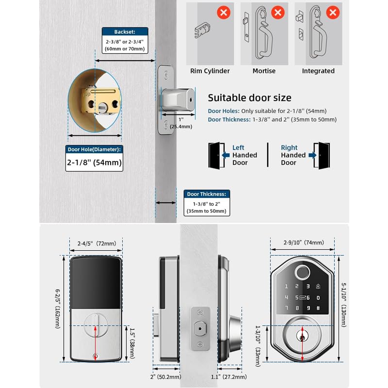 Fd001 Fingerprint Door Lock,Keyless Entry Deadbolt Lockwith Touchscreen Keypad,Auto Lock,Smart Locks for Front Door,with 2 Keys 2 Ic Cards,Easy Installation,Matte Black
