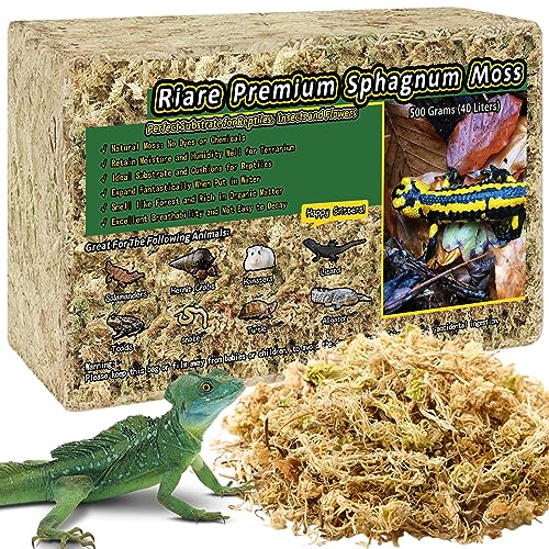 Riare 1.1LB Natural Sphagnum Moss for Reptiles- Terrarium Reptiles Moss | 25QT High Expansion, Moisture Retention, Long Fiber Dried Moss Bedding for Lepard Gecko Snakes Turtles Frogs Spiders - color: 1.1 LB