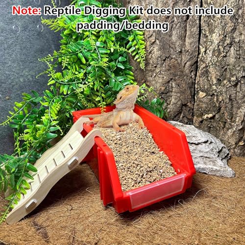 Reptile Digging Box Plastic Leopard Gecko Burrowing Habitat Hide Box with Wooden Ladder Compatible with Terrariums Tailored for Juvenile Bearded Dragons and Snake in Compact Setups (Red) - color: Red