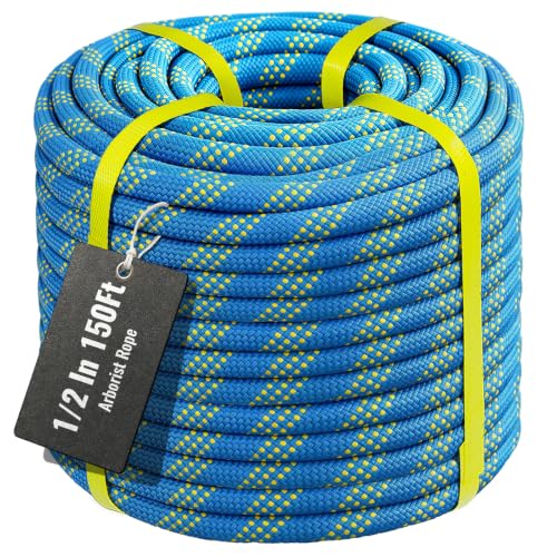 10mm/12.7mm Arborist Rope,3825lbs-9000lbs Double Braided Arborist Bull Rope for Tree Rigging & Pulling,Heavy Duty Rope for Tree Work,Rappelling, Swing Sailing Hiking Camping - color: Blue, size: 150FT