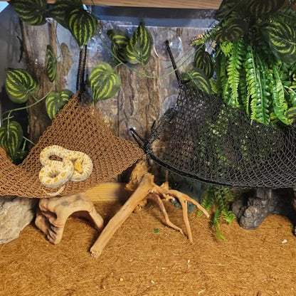 Bearded Dragon Hammock Lizard Climbing Hammock Lounger Collapsible Reptile Climbing Wall Bridge Tank Accessories for Gecko Snake Hermit Crab Chameleon (2 Pcs) - color: Brown+Black