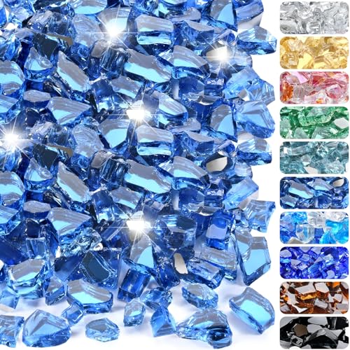 10 Pounds Fire Glass 1/2 Inch High Reflective Tempered Firepit Glass | Pacific Blue Rocks for Fireplace, Fire Pit Table, Fire Bowl and Landscaping & DIY Crafts - color: Pacific Blue, size: 1/2 inch, 10lb