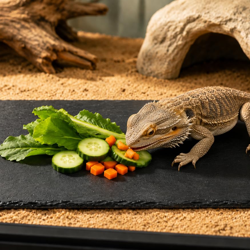Extra Large Natural Slate Reptile Basking Platform, 15.7 x 7.9 in Rock Feeding Plate for Tortoise, Turtle & Bearded Dragon, Textured Food Dish for Natural Claw Filing, Reptile Habitat Decor