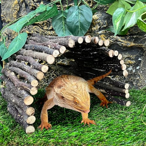 Hamiledyi 2pcs Large Reptile Hides Bearded Dragon Hide Bendable Climbing Bridge Wood Tunnel Tortoise Hut Lizard Hiding Cave for Snake Turtle Gecko Chameleon (15.8" x 7.9") - size: L-15.8 x 7.9-2 PACK