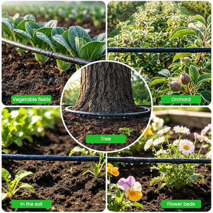 MIXC 1/4" Irrigation Dripline Tubing (200 Ft Roll), Saving 80% Water, 6" Emitter Spacing, 0.5 GPH Emitters Built-In Drip Irrigation Line with 1/4" Fittings Included, Black - size: 200FT
