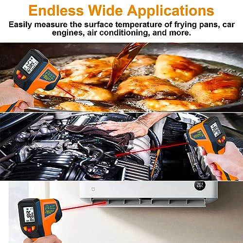 DEASOMIYE Infrared Thermometer Gun, -58°F~1112°F Laser Thermometer Temperature Gun, Non Contact IR Temp Gun with Adjustable Emissivity for Cooking,Griddle,HVAC,Fridge,Grill,Pizza Oven(Not for Human) - color: Orange