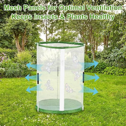 M METERXITY Butterfly Habitat Cage Terrarium, Outdoor Collapsible Mesh Pop-up with Zipper Protection for Breeding Butterfly/Ladybug, Mesh Plant Enclosure [White with Green, 12 x 12 x 16 Inch] - size: 12 x 12 x 16 Inch