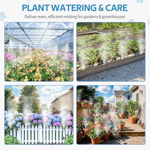 Misting Cooling System, 59FT (18M) Pre-Assembled Mister Kit | 16 Brass Mist Nozzles & 3/4" Brass Adapter, Misters for Outside Patio Backyard Cooling, Garden Greenhouse Watering - color: White, size: 59FT / 18M