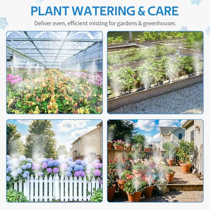 Misting Cooling System, 59FT (18M) Pre-Assembled Mister Kit | 16 Brass Mist Nozzles & 3/4" Brass Adapter, Misters for Outside Patio Backyard Cooling, Garden Greenhouse Watering - color: White, size: 59FT / 18M
