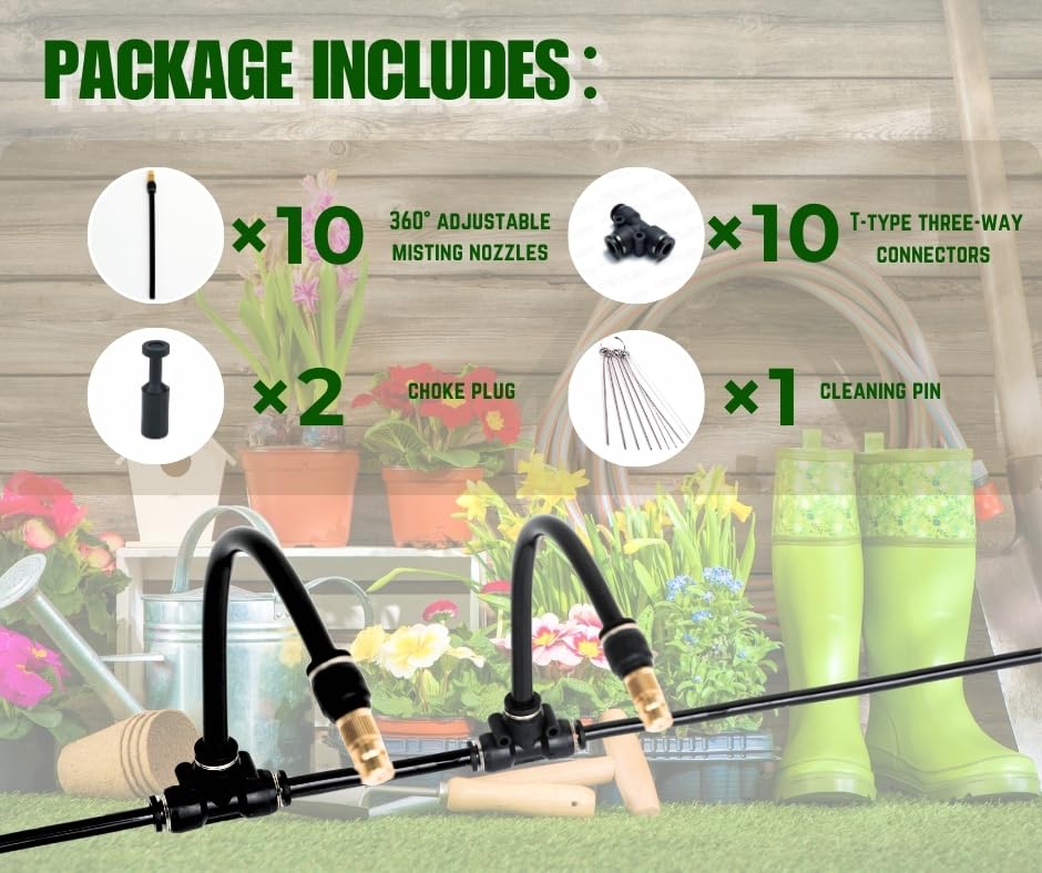 10pk Brass Misting Nozzles Tee 8 inch 360 Degree Adjustable Copper Sprayer, Compatible with1/4 trubing Hose Watering Plant Drip Irrigation Pneumatic Fittings Connection for Watering Garden(10pk) - color: 10pk-360 Misting Nozzles