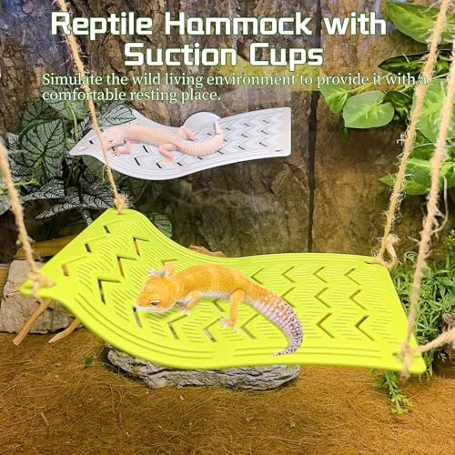 2PCS Bearded Dragon Hammock,Turtle Dock Basking Platform with Suction Cups,Reptile Plastic Climbing Lounger Tank Accessories for Lizards Frog Gecko Snakes