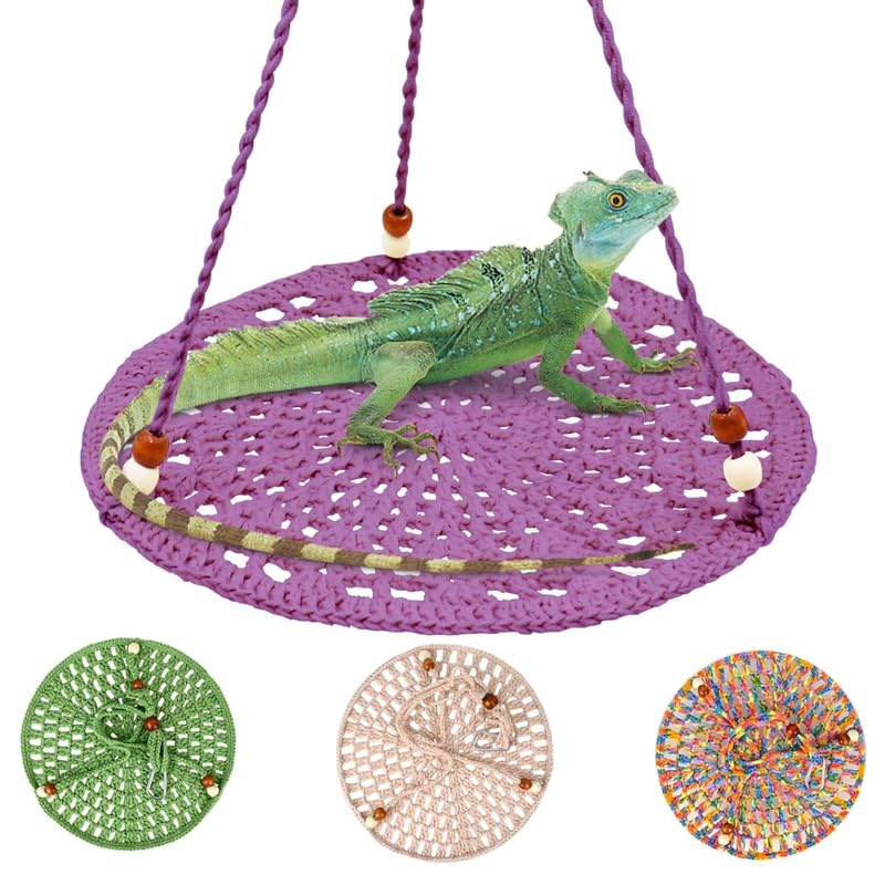 Reptile Hammock, Reptile Hammock Swing Hanging Bed for Bearded Dragon Lizard Snake Gecko Chameleon Parrot Hamster Small Pets （9.8"*17.7" Purple） - color: Purple