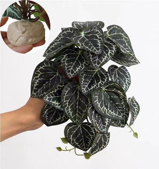 Fake Reptile Plants for Terrarium,Habitat Decor,Artificial Plant | Reptile Terrarium Decor,Fake Plants with Base for Bearded Dragon Gecko Tortoise Snake Tank Accessories-Monstera - color: Anthurium Crystallinum