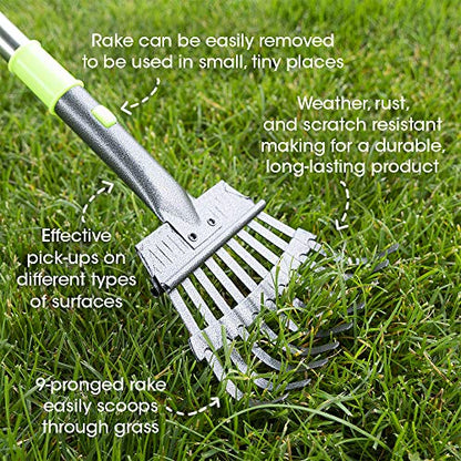 Aluminum Telescoping Metal Handled Poop Tray with Rake Sturdy Lightweight Pooper Scooper Extends 43" Long Scoop Great for Large & Small Dogs (2154)