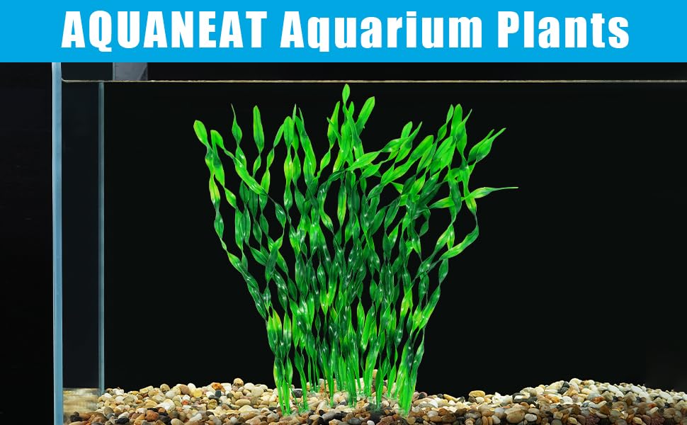 AQUANEAT Fish Tank Artificial Plants, Aquarium Plastic Seaweed Decorations, 23.5Inch Tall Fake Green Accessories, 10 Packs - size: 23.5inch