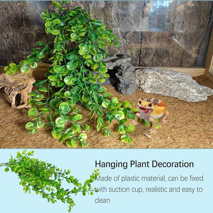 kathson 9PCS Leopard Gecko Tank Accessories,Reptile Hanging Plants and Vines Coconut Shell Hut with Ladder Habitat Decor for Climbing Bearded Dragon Lizard Snake Hermit Crab Chameleon - size: 9PCS