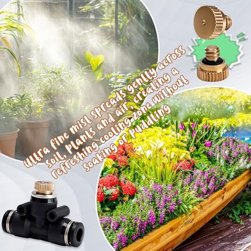 72 Pcs Brass Misting Nozzles Kit Includes 30 Heavy Duty Nozzles 30 Black Three Way Bases 6 Black Plastic Plugs 6 Brass Solid Plugs Suitable for Outdoor Cooling Systems