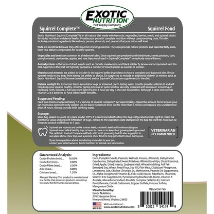 Exotic Nutrition Squirrel Complete (1.75 lb.) - Healthy Natural Food - Nutritional Diet for Pet & Captive Squirrels - Ground, Grey, Flying Squirrels, & Chipmunks - size: 1.75 Pound (Pack of 1)