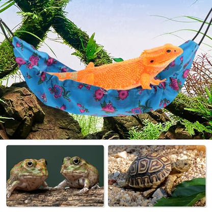 Bearded Dragon Hammock, Lizard Hammock with Suction Cups and Hooks, Bearded Dragon Tank Accessories, Reptile Lounger for Chameleon Geckos, Blue, 1 Set - color: Blue Floral
