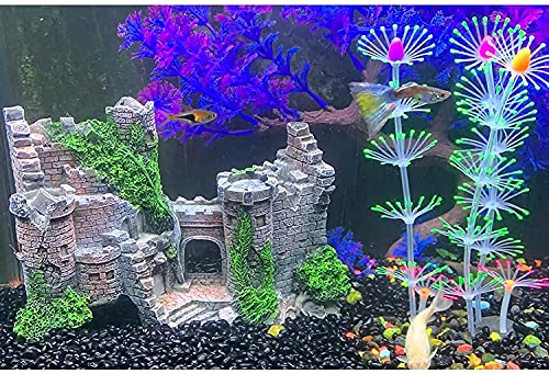 Aquarium Resin Castle Decoration, Castle Hideouts Stone Cave Hide House Fish Tank Aquarium Accessories for Betta Shrimp Turtle