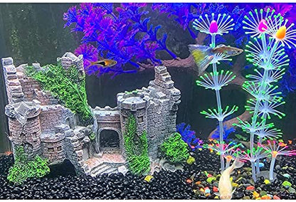 Aquarium Resin Castle Decoration, Castle Hideouts Stone Cave Hide House Fish Tank Aquarium Accessories for Betta Shrimp Turtle