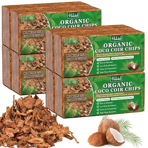 Halatool 8 Pcs Coco Husk Chips for Plants - 8.8 LB 100% Organic Coconut Coir Chips with Low EC and pH Balanced, Compressed Coco Substrate Growing Mulch Medium for Landscaping, Herbs, Plants, Flowers - color: 8pcs