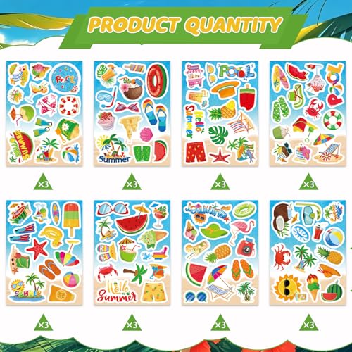 312Pcs Summer Stickers, Self Adhesive Hawaii Tropical Sticker Summer Pineapple Sun Beach Stickers for Scrapbooks Envelopes Cards Gifts Crafts Party Favors Class Rewards - style: Summer2