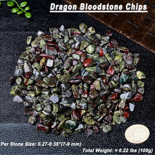 Erliway 7-9mm Dragon Bloodstone Healing Crystal Chips for Crafts, 100g | Natural Crushed Crystal Stones Tumbled Chips for Vase Filler Aquarium Gravel, Meditation Chakra Balancing, Candle DIY Making - color: Dragon Bloodstone