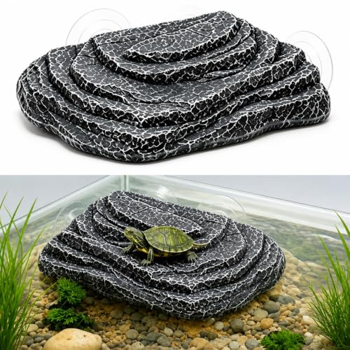 Turtle Basking Platform, Climbing Ramp Rock Turtle Dock for Aquarium | Turtle Tank Decor With 3 Suction Cups, Resting Terrace for Terrapins and Frogs - style: Faux Rock