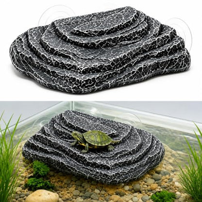 Turtle Basking Platform, Climbing Ramp Rock Turtle Dock for Aquarium | Turtle Tank Decor With 3 Suction Cups, Resting Terrace for Terrapins and Frogs - style: Faux Rock
