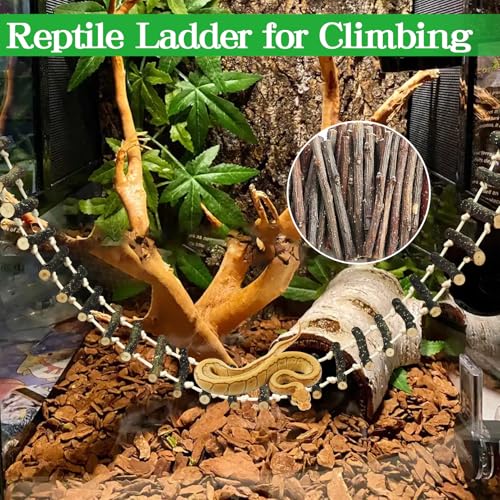 VCEPJH Long Reptile Ladder Bridge 59 in Bearded Dragon Hanging Wooden Climbing Bridge for Terrarium Leopard Gecko Tank Accessories Toys Suit for Lizard, Ball Pythons, Tree Frog, Snake - size: XL-59in