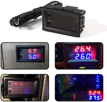 UMLIFE 2PCS Temperature Controller -50 to 110 Celsius (-58 to 230 F) DC 12V Programmable Heating/Cooling Thermostat Control Switch Module NTC Waterproof Sensor Probe Dual Color LED Display Monitor - style: 2PCS