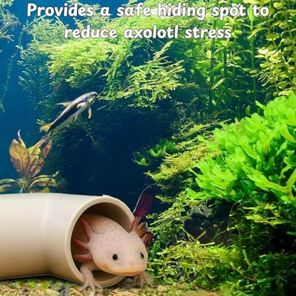 Axolotl Hide Tube Silk Plants and Feeding Bowl for Aquarium, Axolotl Hides Cave Feeding Bowl and Aquatic Green Plant Set, Aquarium Decor, Fish Turtle Tank Accessories Decorations (White, 11 * 3.5in)